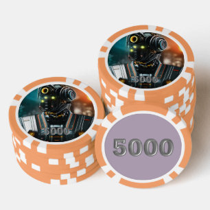 Robot 3 orange 5000 striped poker chip