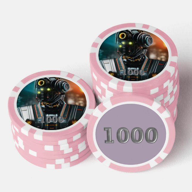 Robot 3 pink 1000 striped poker chip (Stack)