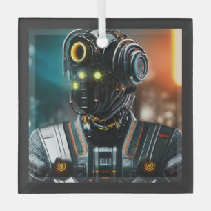 Robot 3 square glass ornament