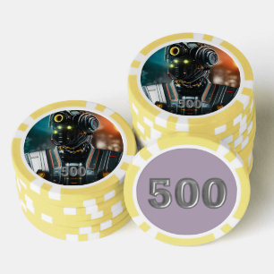 Robot 3 yellow 500 striped poker chip