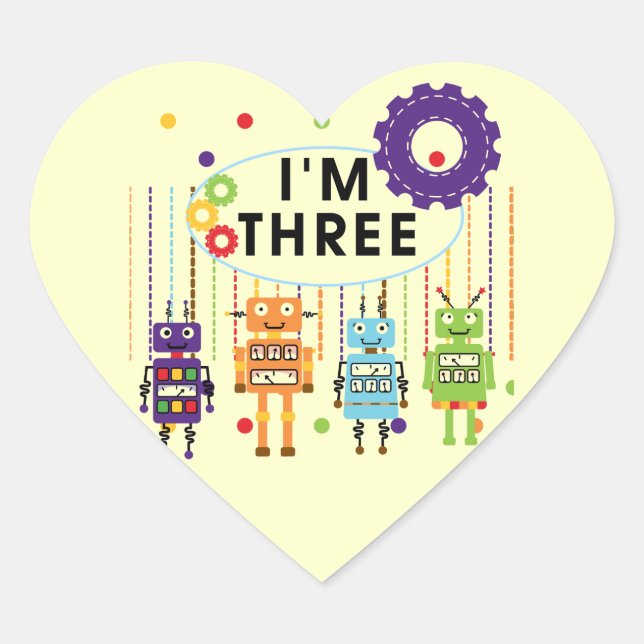 Robot 3rd Birthday T shirts and Gifts Heart Sticker (Front)