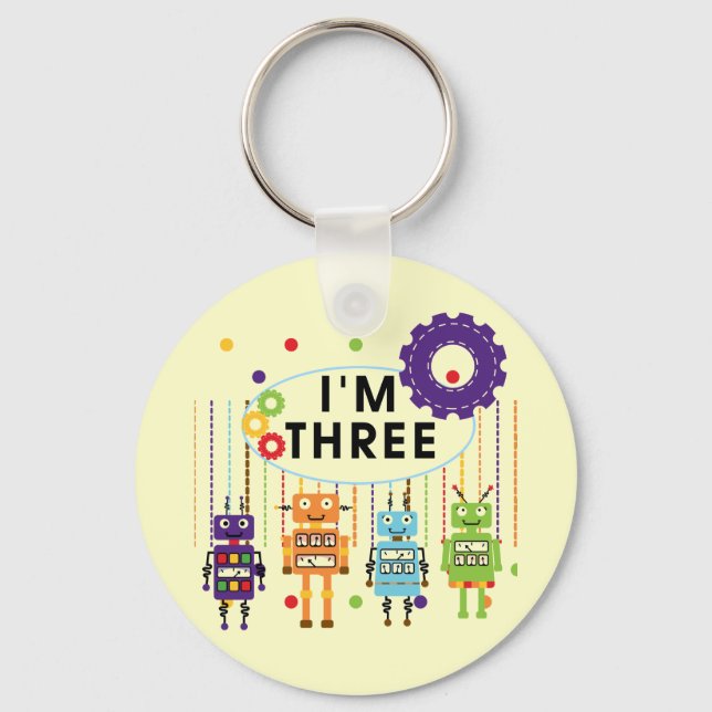 Robot 3rd Birthday T shirts and Gifts Key Ring (Front)
