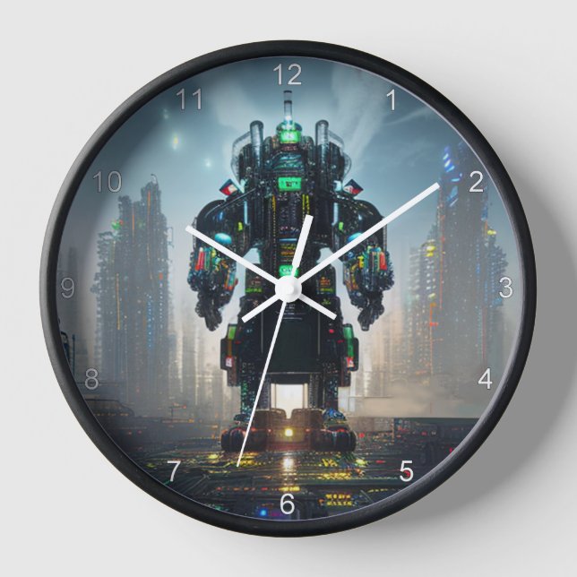 Robot 4 black wall clock w numbers (Front)