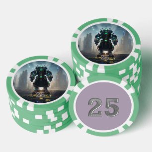 Robot 4 green 25 striped poker chip