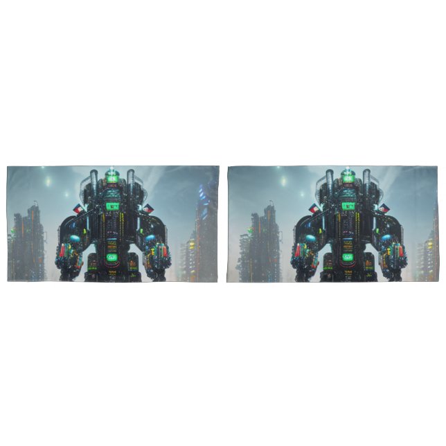 Robot 4 grey king pillowcases pair (Front-Set)