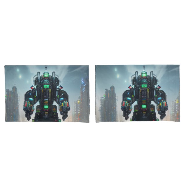 Robot 4 grey standard pillowcases pair (Front-Set)