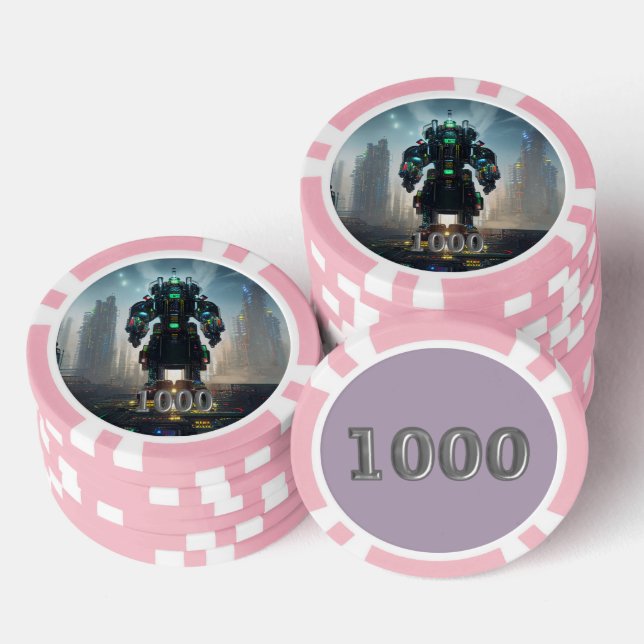 Robot 4 pink 1000 striped poker chip (Stack)