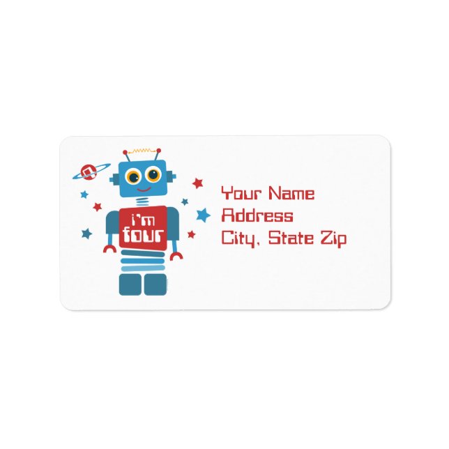 Robot 4th Birthday Label (Front)