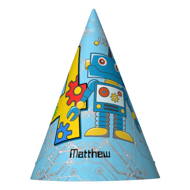 Robot 4th Birthday Party Hat (Front)