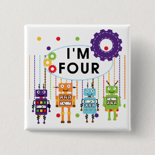 Robot 4th Birthday Tshirts and Gifts 15 Cm Square Badge