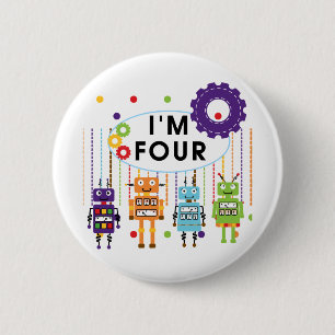 Robot 4th Birthday Tshirts and Gifts 6 Cm Round Badge