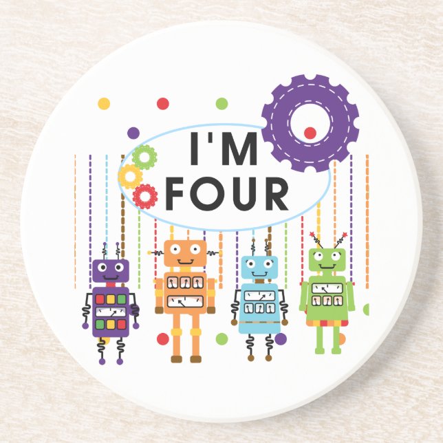 Robot 4th Birthday Tshirts and Gifts Coaster (Front)