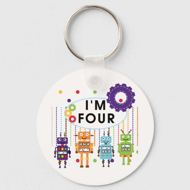 Robot 4th Birthday Tshirts and Gifts Key Ring (Front)