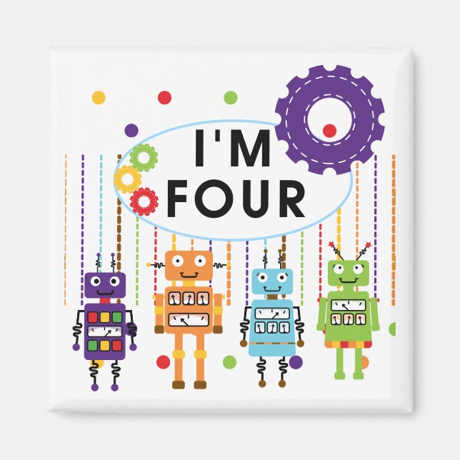 Robot 4th Birthday Tshirts and Gifts Magnet (Front)