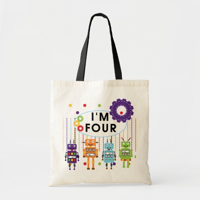 Robot 4th Birthday Tshirts and Gifts Tote Bag (Front)