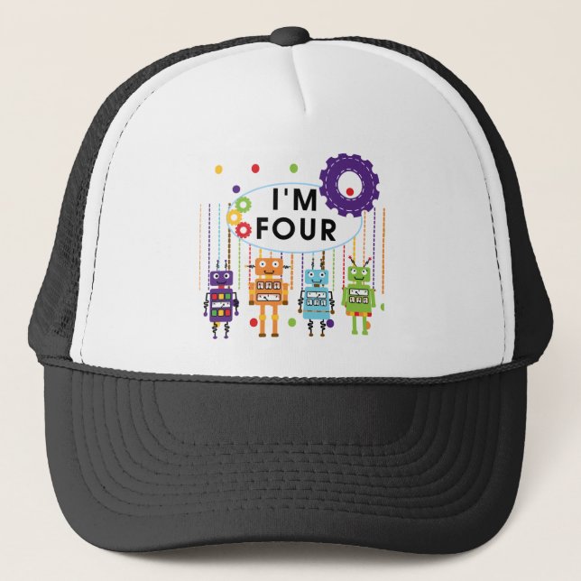 Robot 4th Birthday Tshirts and Gifts Trucker Hat (Front)