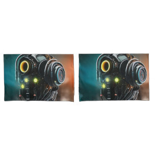 Robot 5 grey standard pillowcases pair