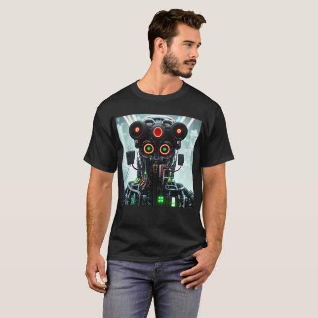  Robot 5 men black T-shirt (Front Full)
