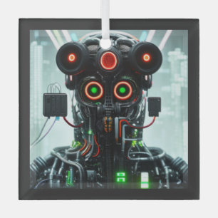 Robot 5 square glass ornament