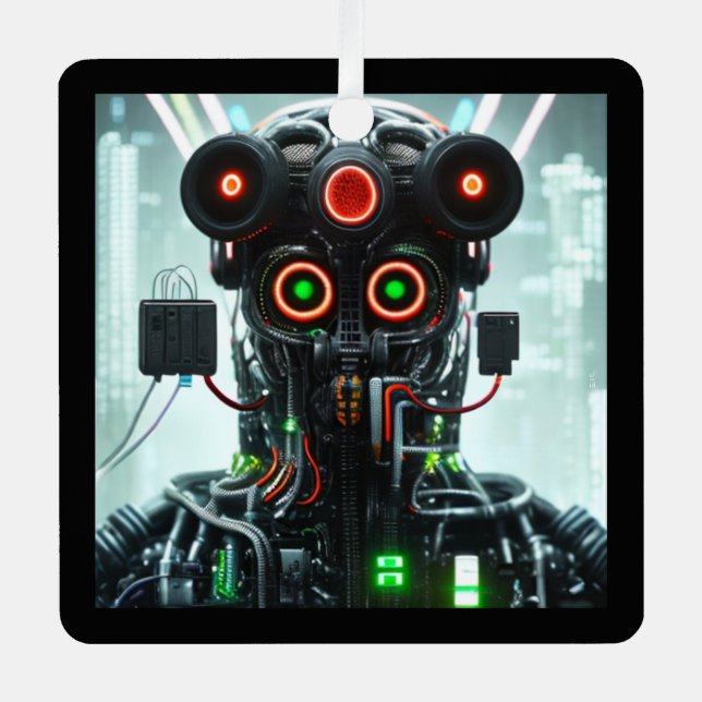 Robot 5 square metal ornament (Front)