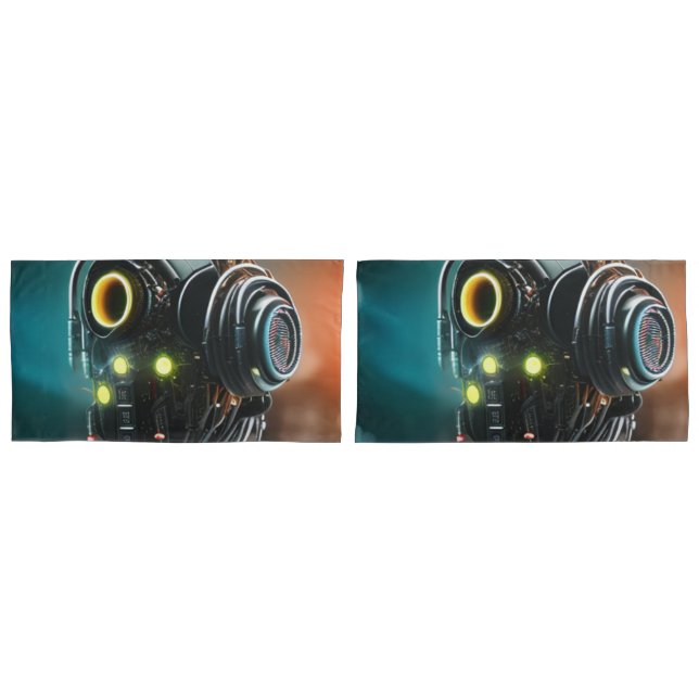 Robot 5 white king pillowcases pair (Front-Set)