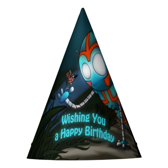 Robot and Butterfly Birthday Party Hat (Front)