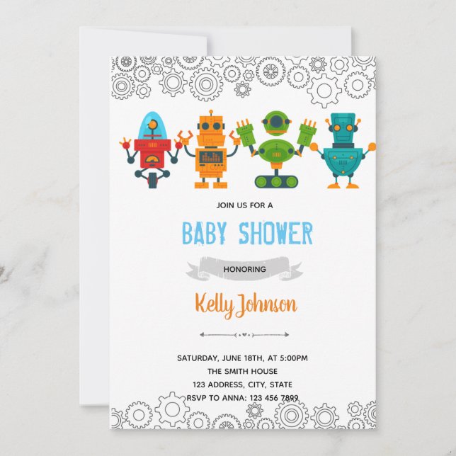 Robot baby shower invitation (Front)