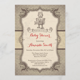 Robot Baby Shower Invitation Vintage Retro