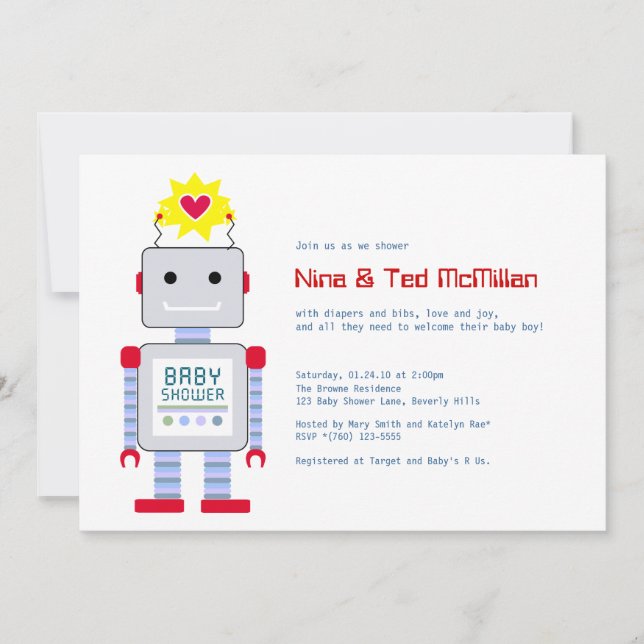 Robot Baby Shower Invitations, 5x7 Invitation (Front)