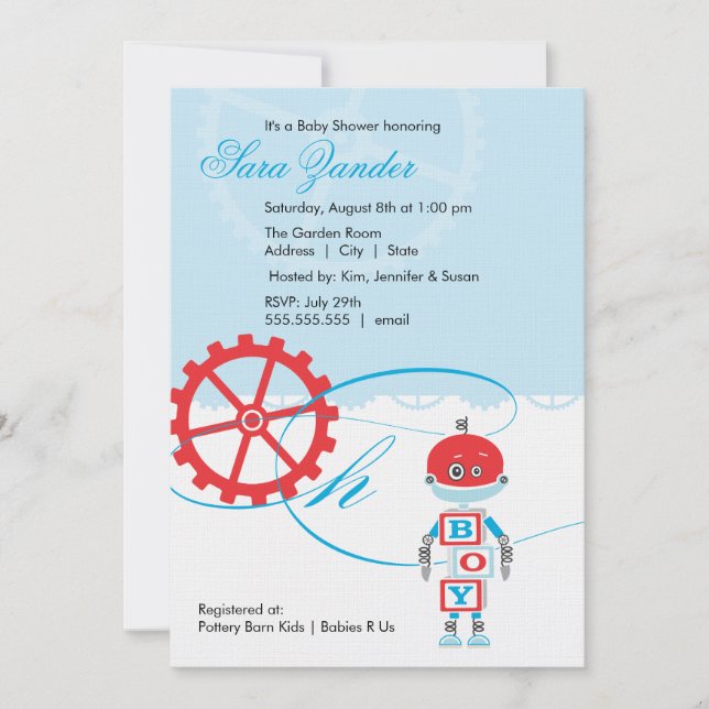 Robot Baby Shower Invitations  |  Boy (Front)
