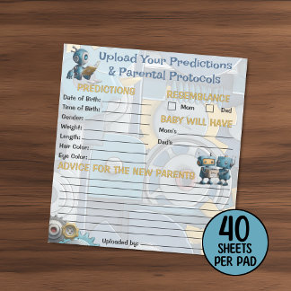 Robot Baby Shower Predictions & Advice Game Notepad