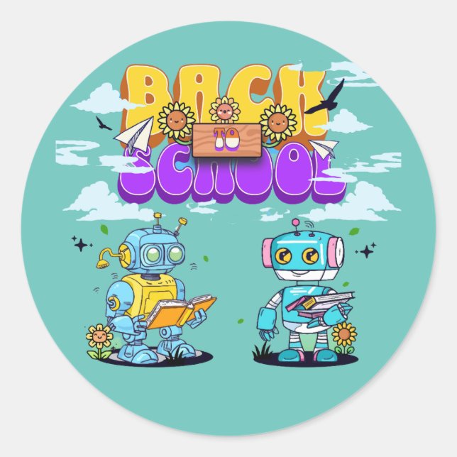 Robot - Back To School Classic Round Sticker (Front)