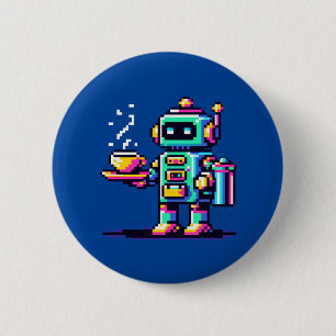 Robot Barista - Pixel Art Coffee Lover Design 6 Cm Round Badge