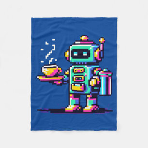 Robot Barista - Pixel Art Coffee Lover Design Fleece Blanket