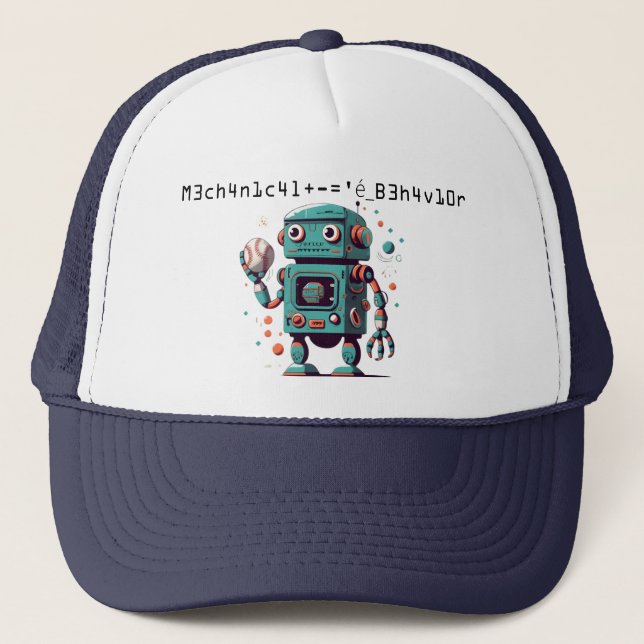 robot baseball cute robot with a ball trucker hat (Front)