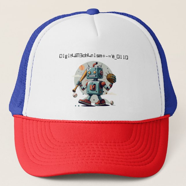 robot baseball education and game trucker hat (Front)
