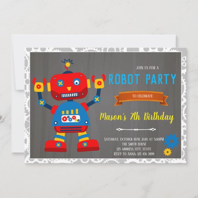 Robot birthday invitation (Front)