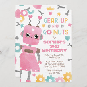 Robot Birthday Invitation, Girl Robot Invitation