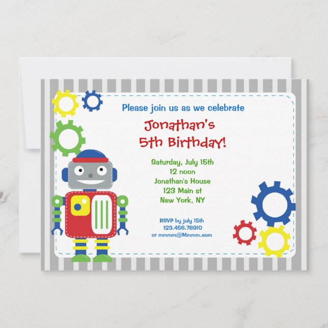 Robot Birthday Invitations (Front)