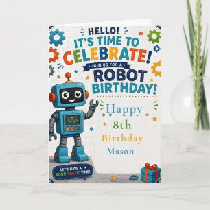Robot Birthday Party Card