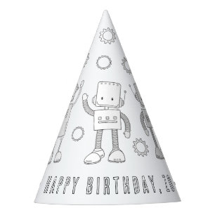 Robot Birthday Party - Colour Your Own Party Hat