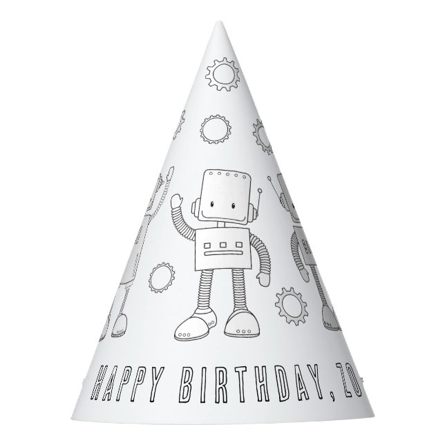 Robot Birthday Party - Colour Your Own Party Hat (Front)