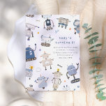 Robot Birthday Party Invitation<br><div class="desc">A cute robot-themed birthday party invitation. Featuring cute hand-drawn robots and tools, this invitation is perfect for any child who loves science, technology, and all things robotic. Great for robot, science, tech, or STEM-themed parties. Feel free to message me if you would like this invitation in a different colour scheme!...</div>