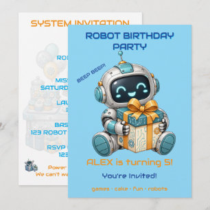Robot Birthday Party Invitation Boy Tech Beep Beep
