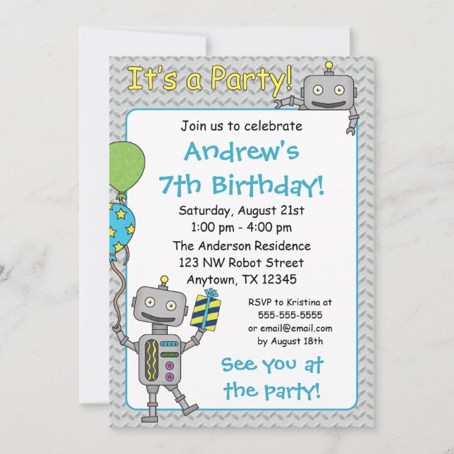 Robot Birthday Party Invitations (Front)