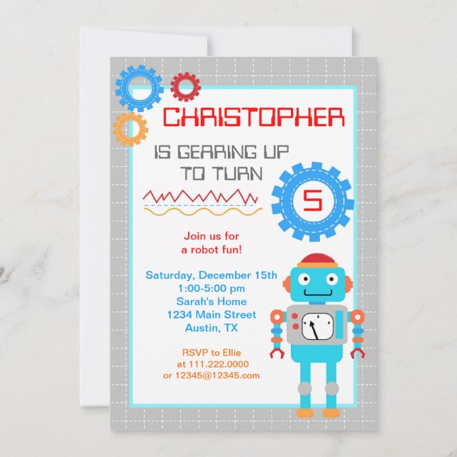 Robot Birthday Party Invitations (Front)