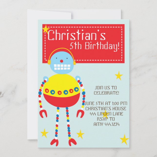 Robot Birthday Party Invitations (Front)