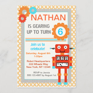 Robot Birthday Party Invitations - Modern