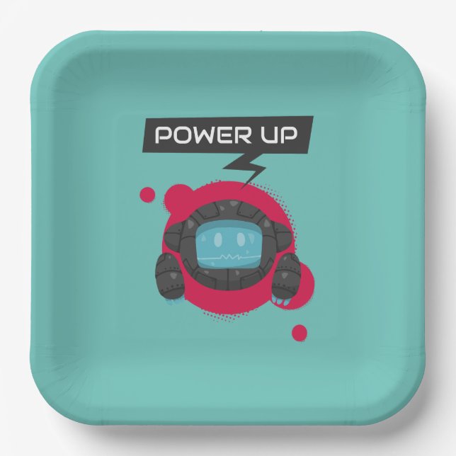 Robot birthday party paper plate (Front)