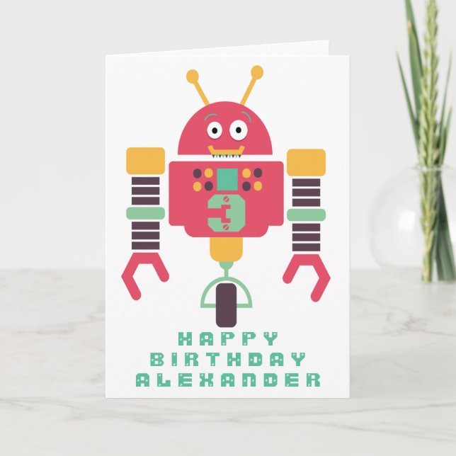 Robot Birthday Personalise Card (Front)
